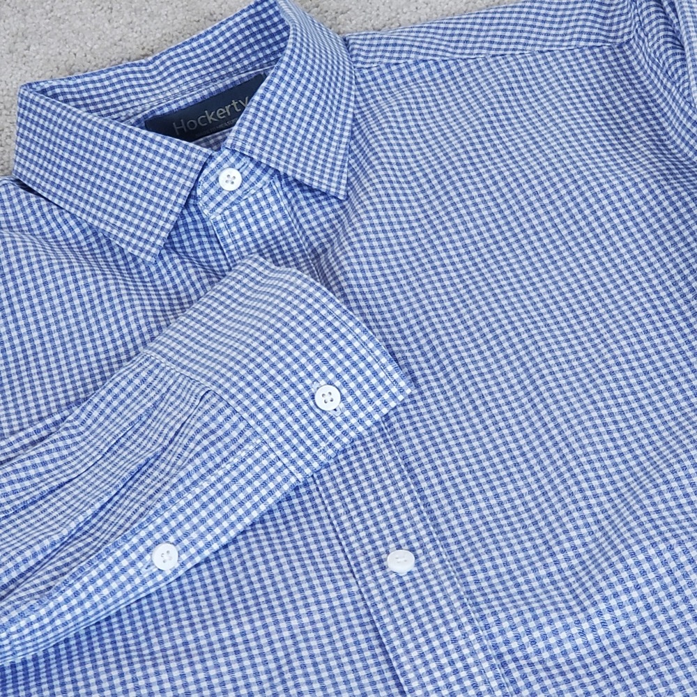 Hockerty Button Down Shirt Men's Large Blue Gingham Check Long Sleeve Tailored
